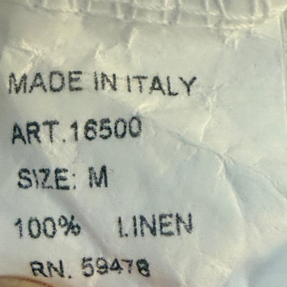 Italian White Linen Short Sleeve Tunic Blouse M Button Back Coastal Cottagecore - Picture 7 of 10